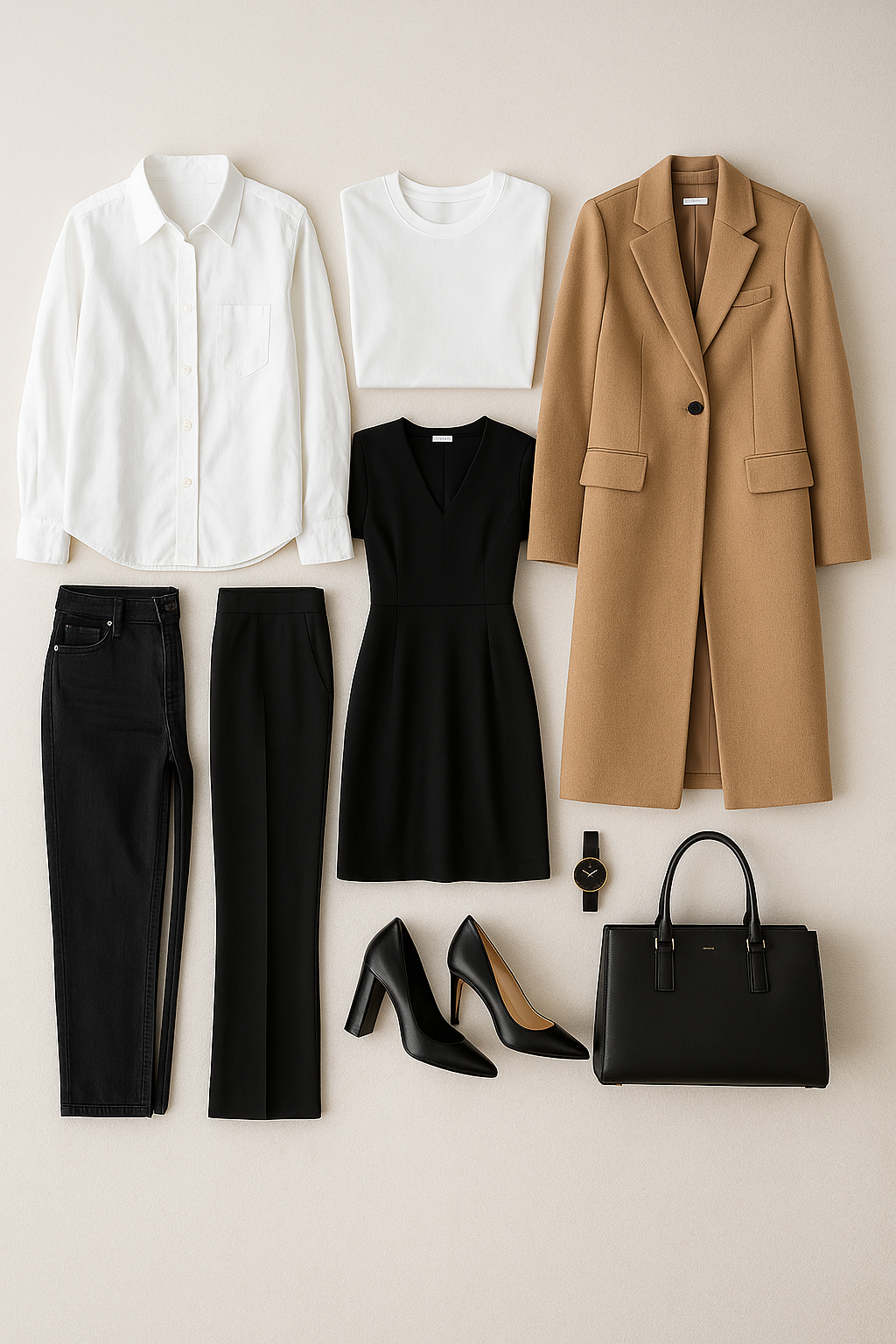10 pièces pour une tenue neutre et intemporelle, illustrant le style minimaliste dans une garde-robe capsule