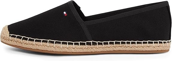 Espadrilles Tommy Hilfiger noires en toile avec semelle corde naturelle, chaussures casual minimalistes pour l'été
